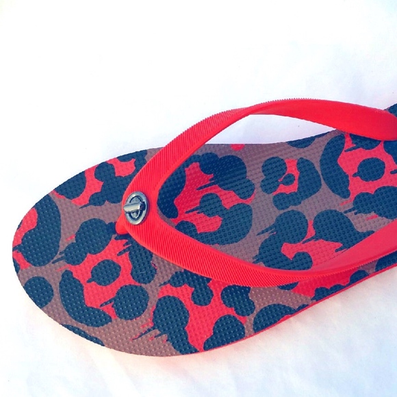 Coach Shoes - Coach Red Leopard Lock Flip Flops